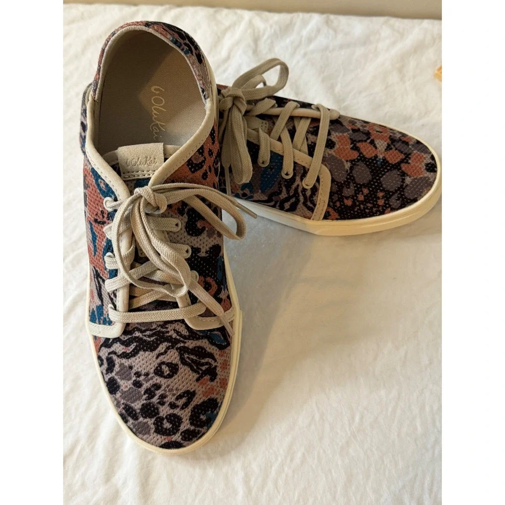 OluKai Womens Pehuea Li Leopard Print Textile Low Top Sneakers Multicolor Casual